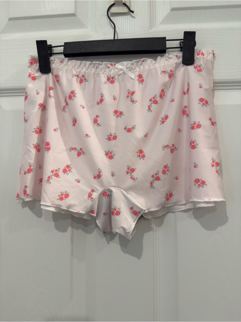 Baby Pink Floral Satin-Style Boy Shorts Elastic Waist Lounge Sleep Shorts